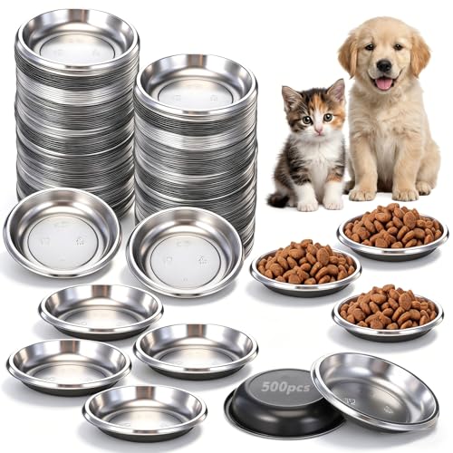 LOYIM 500 Pcs Mini Pet Disposable Feeding Bowls Bulk Small Plastic Travel Food Bowls for Small Cats Puppies and Other Pets - Ideal for Dry & Wet Food Water
