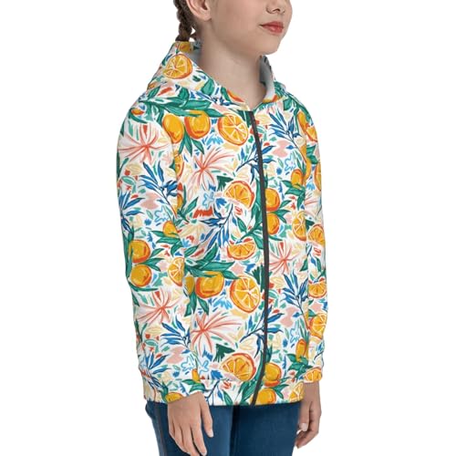 Fruit Orange and Leaves Kids Pullover Hoodies Boys Zip Up Sweatshirts Girls Athletic Clothes with Pocket4