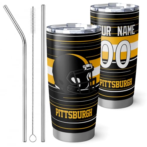 Image of Pittsburgh Tumbler 20oz Travel Mug Gifts Custom Name Number