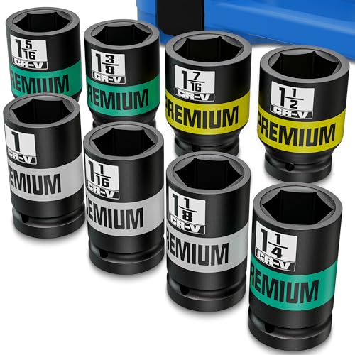 Image of 8pcs 3 /4 inch Drive Impact Socket Set, SAE Axle Nut Sockets, 1 inch to 1-1 /2 inch Thicker Jumbo Sockets, Socket Set, 6 Point, Cr-V, for Mechanics, Durable Professional Tool Kit