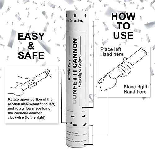 Werise Silver Confetti Cannon, Metallic Party Confetti Poppers With Mylar Silver Fireproof Confetti For Birthday Wedding Holiday Celebration Party Supplies - 4 Pk (12In) #TOP3