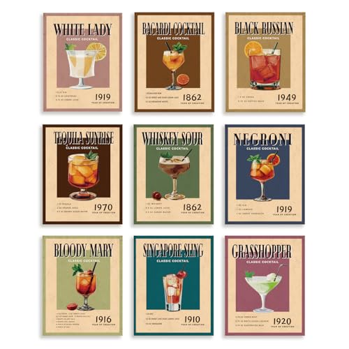 DOODLREAM 9 Packung Ungerahmte Wasserdichte Cocktail Wandkunst...