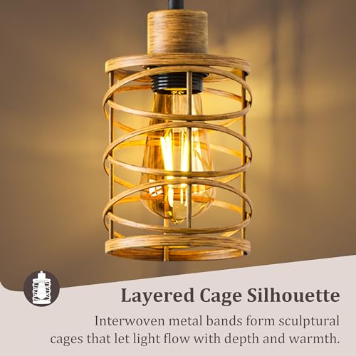 Image of BOBOMOMO 70 inch Farmhouse Dimmable Floor Lamp, Light Wood Grain Industrial Metal Cage Standing Lamp with 3 LED Bulbs, Stepless Dimming Tall Tree Lamp for Living Room, Bedroom, Studio, Corner