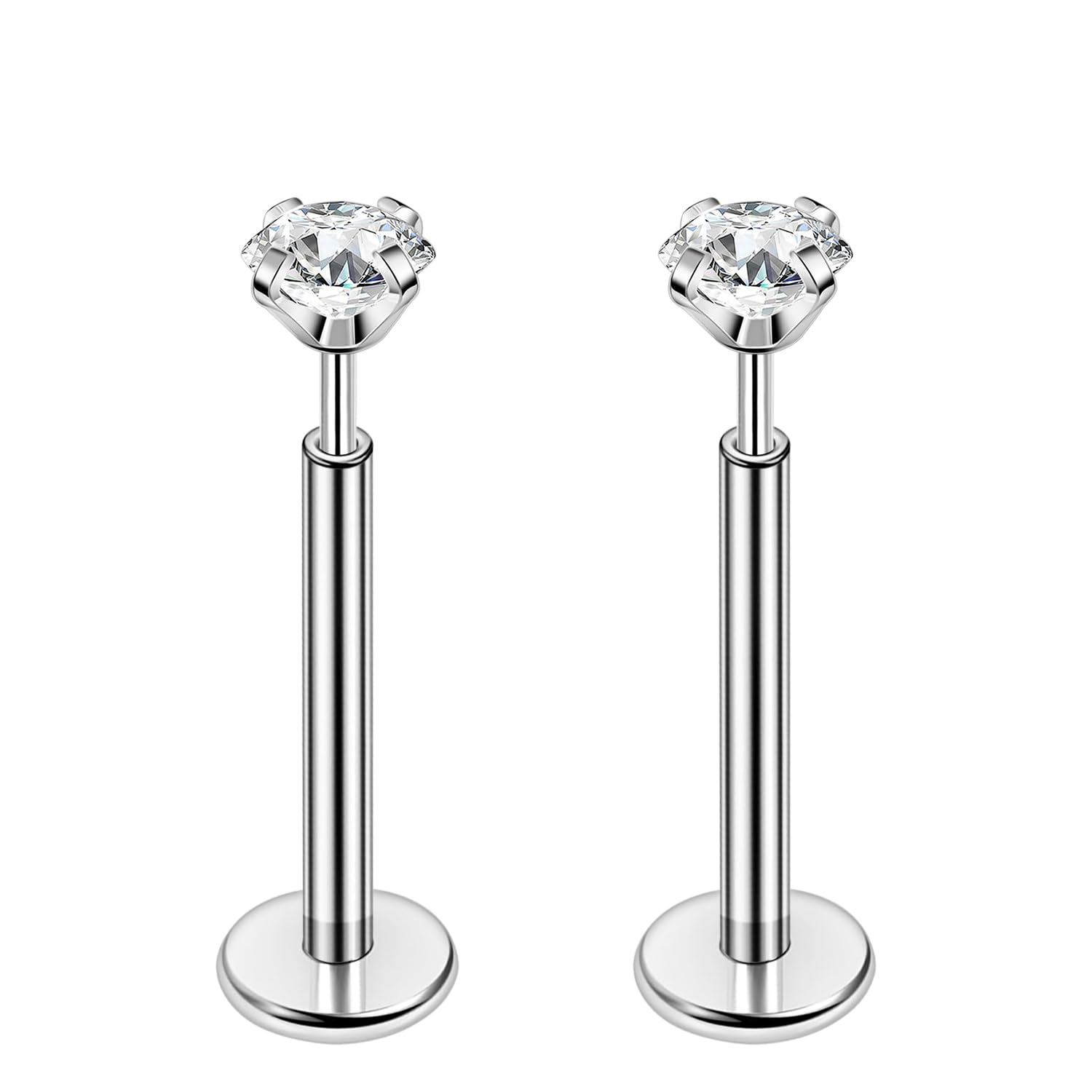 PunkTracker 16g/18g/20g Titanium Steel Threadless Flat Back Cartilage Earrings for Helix/Tragus/Conch/Daith/Earlobe - Nose Studs Lip Rings Labret Monroe Piercing Jewelry for Women Men 2PCS