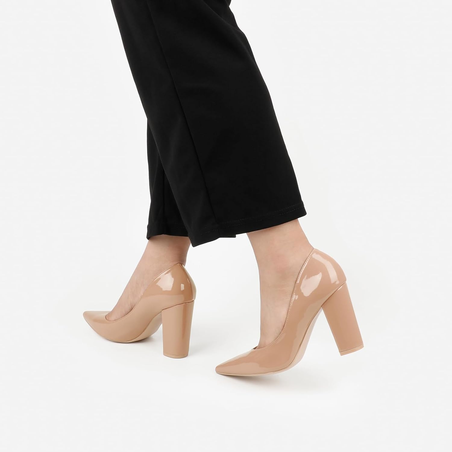 JOY IN LOVE Chunky Heels for Women High Block Heel Pointy Toe Dress Work Pumps - Image 6