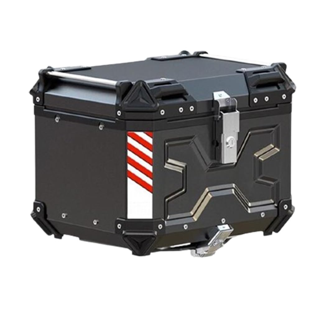 Kufer Górny Motocykla Aluminiowa Skrzynka Ogonowa, Wnętrze Ze Skóry PU Z Oparciem, Naklejki Odblaskowe, Bagażnik Motocyklowy 45L 50L (Color : Black X, Size : 50L)