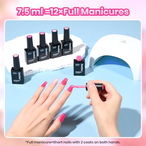 Image of Beetles Pink Gel Polish Set - Summer Heartbeat, 6 Colors Pink Gel Nail Polish Set, Soak Off UV LED Nails Art, Long-Lasting Manicure Salon DIY Home Holiday Nails Art