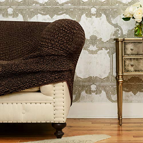 Sectional Sofa Cover - Corner Couch Cover - Corner Slipcover - Soft Polyester Fabric Slipcovers - 1-piece Form Fit Stretch Furniture Slipcover - Microfibra Collection - Dark Brown (Corner Sofa)