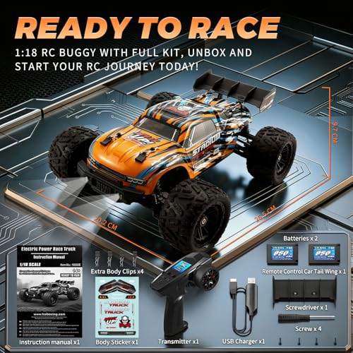 Image of HAIBOXING 1:18 Remote Control Car, Fast RC Cars for Adults& Kids | Hobby RC Truck for Boys. 36KPH High-speed Off-Road RC Electric Vehicle with 2 Rechargeable Batteries(18858E)