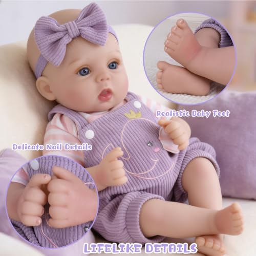 Image of EKOKIZ Lifelike Reborn Baby Dolls - 18 Inch Realistic Baby Doll Cloth Body Newborn Girl with Elephant Outfit & Accessories, Gift Box Included for Kids Role Play, Cuddling & Collectors