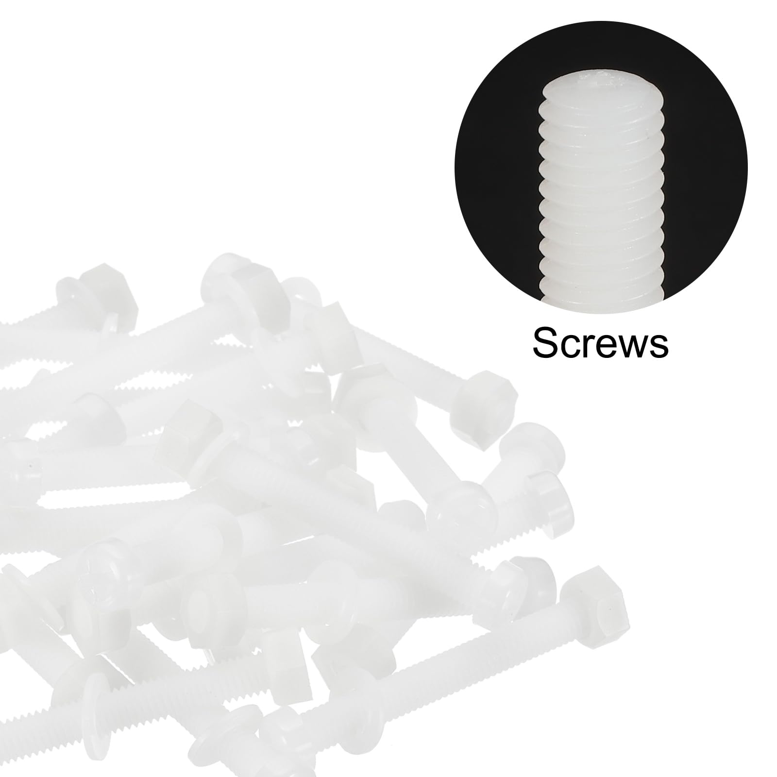 PATIKIL M6x50mm White Nylon Bolts Plastic Nuts Full Thread Head Screws, 24 Pcs, M6*50mm - Image 4