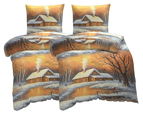 one-home Winter Biber Bettwäsche Baumwolle Kuschelig Flauschig Warme...
