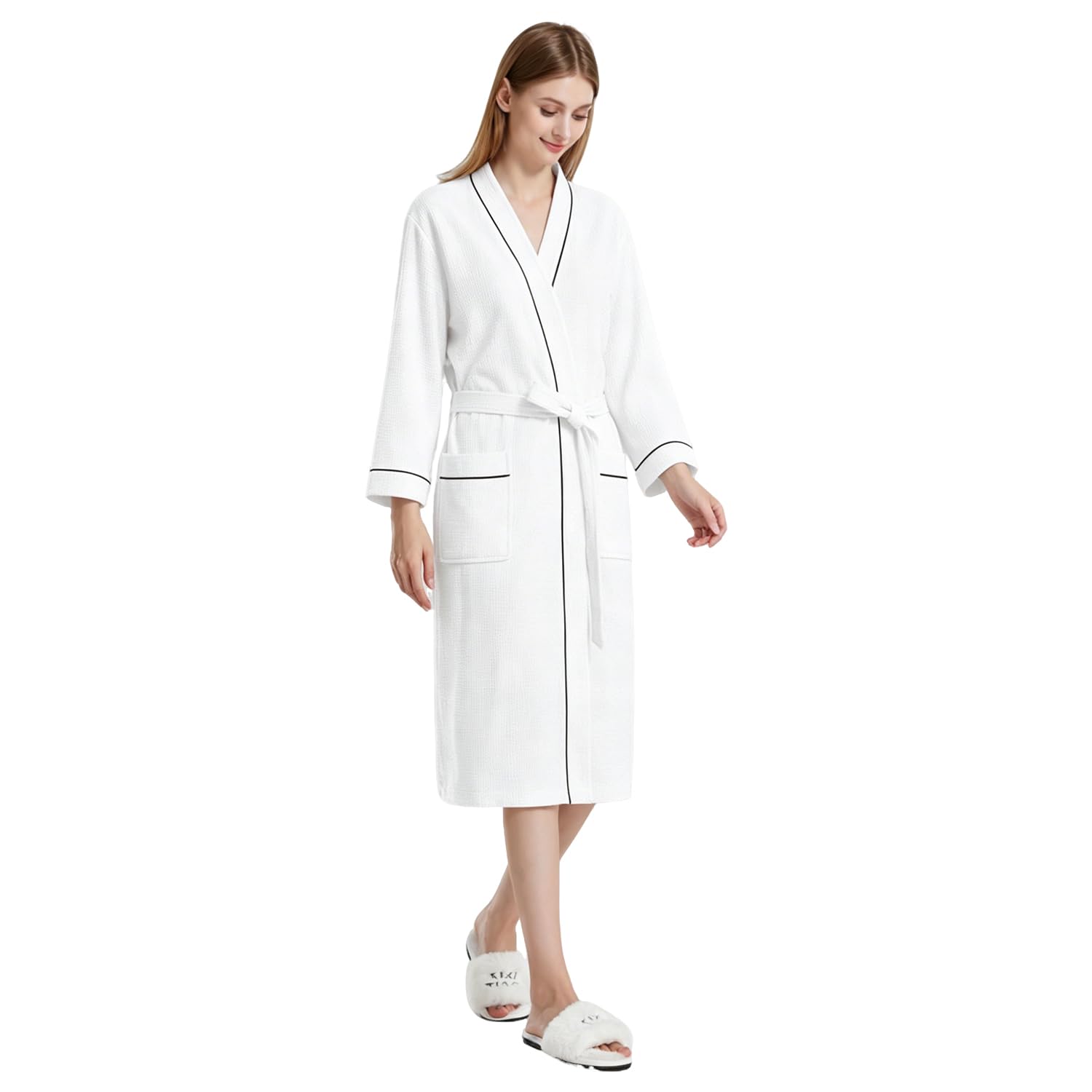 Pahajim Peignoir de Bain Coton Peignoir Nid D'Abeille Léger Long Robe de Chambre Unisexe pour Spa, Piscine,Hôtel & Maison