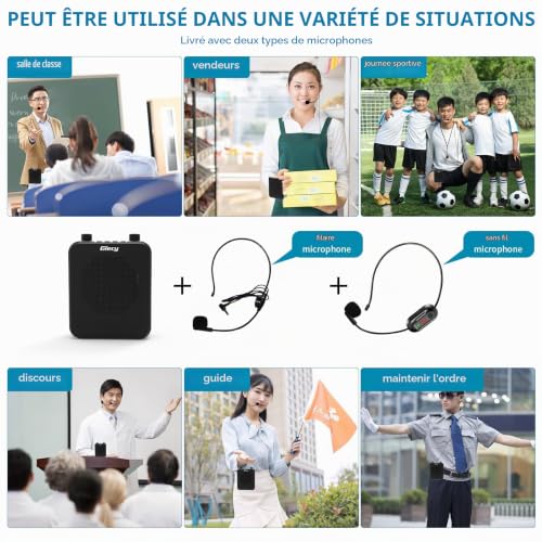 Giecy Amplificateur de Voix sans Fil Micro UHF, Noir – vue 5