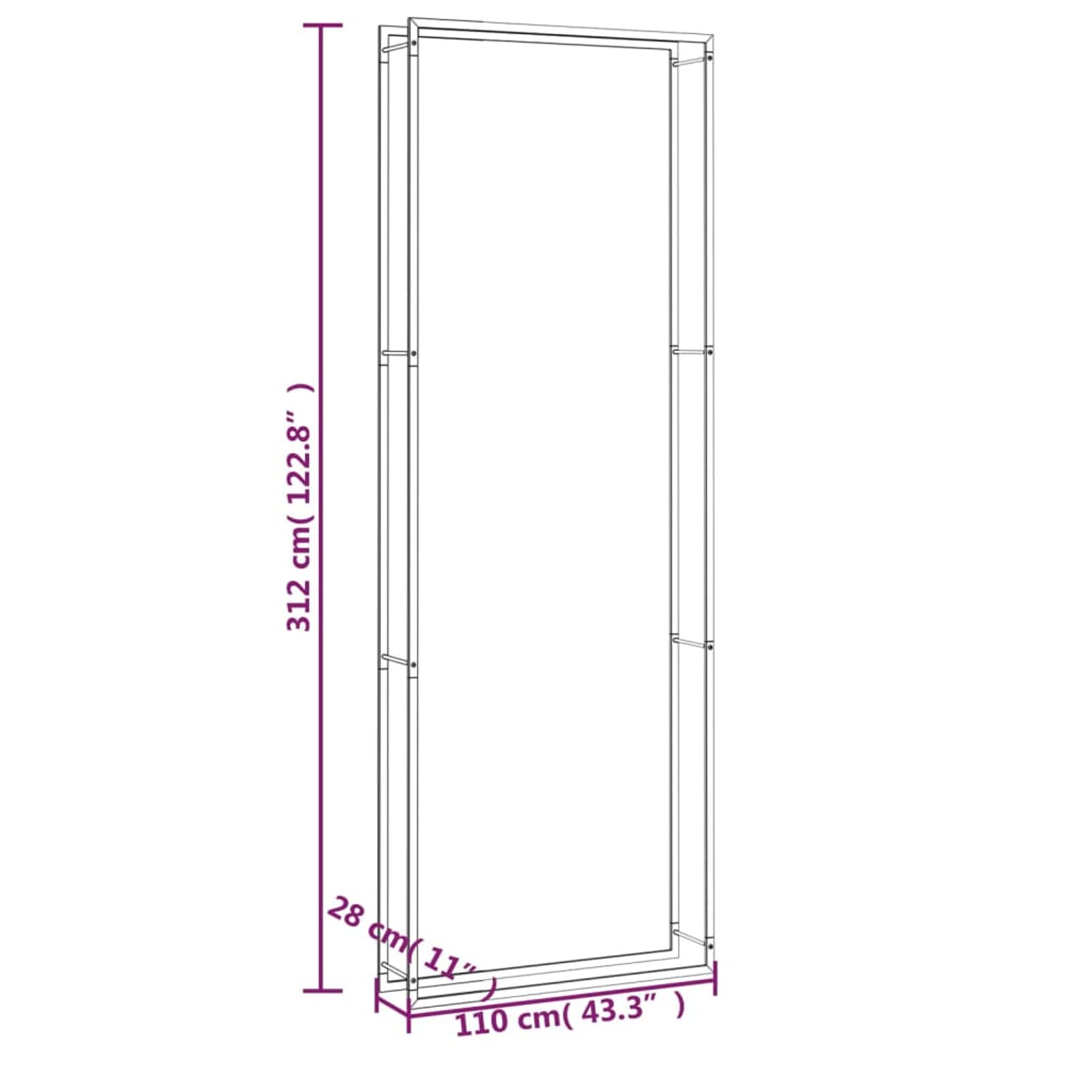 Leñero de Acero Negro Mate 110x28x312 cm, Leñero Exterior, Guardar Leña Exterior, para Guardar Leña, Almacenaje Leña, Estante De Leña - SPU:350312
