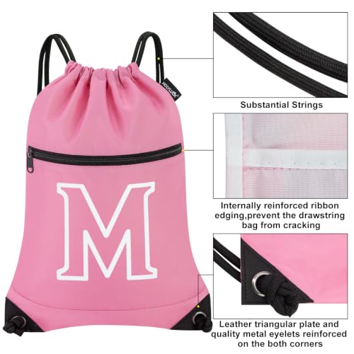 Image of HOLYLUCK Drawstring Bags Initial Backpack Sackpack Cinch Bags for Sports, Gym, Travel, Beach (Pink-M)