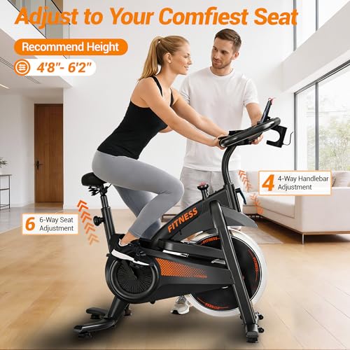 Image of UMAY Exercise Bike,Brake Pad Stationary Bike for Home with Exclusive App, Silent Belt Drive Stationary Workout Bike for Home with Comfort Seat, 300 LBS Capacity