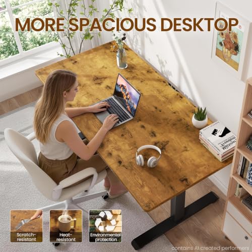 Image of Veken 63 inchx28 inch Wider Large Standing Desk, Electric Height Adjustable, Brown