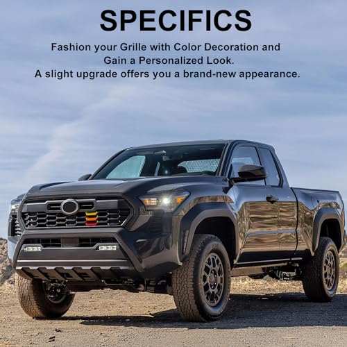 Image of Upgrade Grille Decor Badge Emblem Compatible with 2024 2025 2026 Toyota Tacoma Accessories TRD Off-Road /PreRunner /Sport Tri-Color Front Grille Insert Trims (Yellow /Orange /Red)