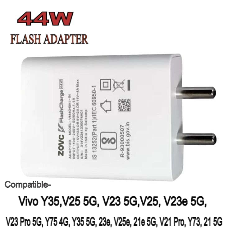 Image of 44W Flash Charger Compatible for Vivo V25 5g /v23 5g /v23 E 5g /v23pro 5g /y35 /y75 /y73 /v25 /v23 /v325e /v21 /v21 Pro Fast Charging for Your Devices