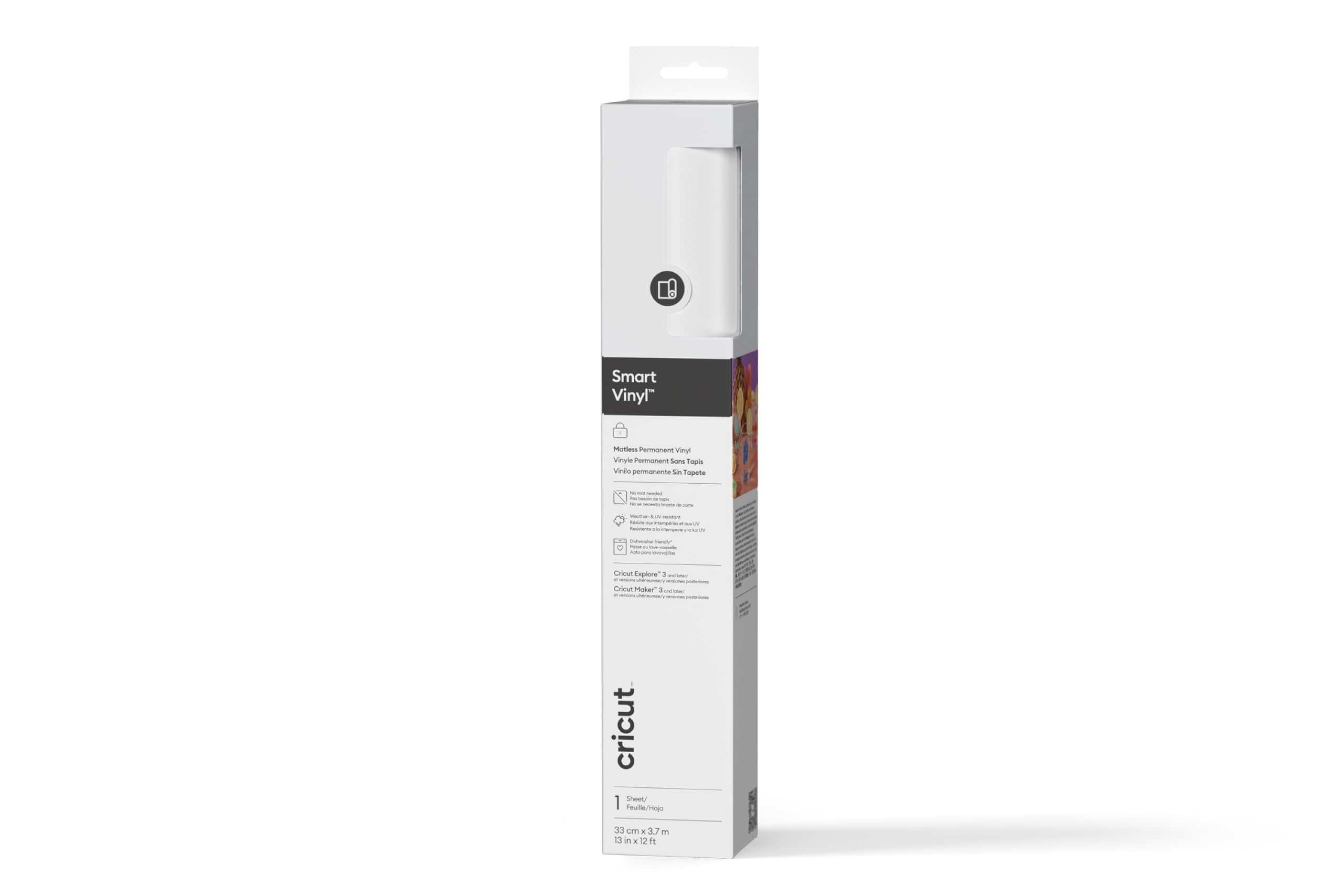 Cricut Smart Permanent Vinyl, White, 33cm x 3.7m, Self-Adhesive Vinyl Sheet | Ideal for Customising Mugs, Bottles, Labels, Signs & DIY Crafts, for All Cutting Machines