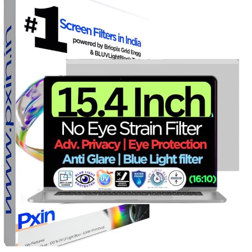 Image of Pxin 15.4 Inch (16:10) Laptop Privacy Screen | Digital EyeCare Filter | 99% UV (A /B /C) Block | Anti Glare | Side View Blocker | Adv. Laptop Privacy Protector