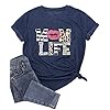 Women Mom Life T-Shirts Leopard Lips Stripe Graphic Shirts Funny Letter Printed Tee Mother's Day Casual Blouse