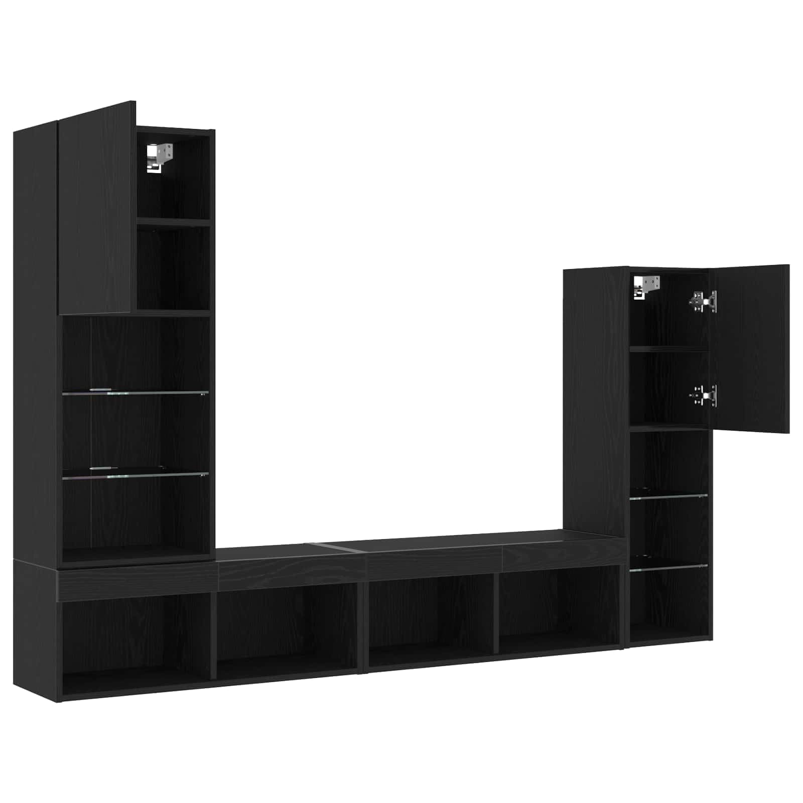 Mueble TV 4 piezas roble negro madera multicapa 190 x 30 x 132 cm