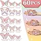 60 Pcs 3D Schmetterlinge Deko Schmetterling Wanddeko Aufkleber mit glänzenden Silber Schmetterling Abziehbilder Klassenzimmer Dekor mit Set 5 Stil DIY Man Made abnehmbare dekorative Papier (Roségold)