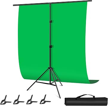 Green Back Backdrop Stand T Shape 150 x 200cm Green Screen Photography Background Cloth with Green Chromatic Screen Stand Width 75 and 155cm Height Adjustment Stand Kit Remote Background Green Sheet