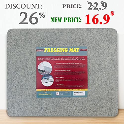 Savina WPT Wool Pressing Mat - 17 Inch X 13.5 Inch Quilting Ironing Pad - 100% New Zealand Felted Wool Iron Board For Quilters thumb #6