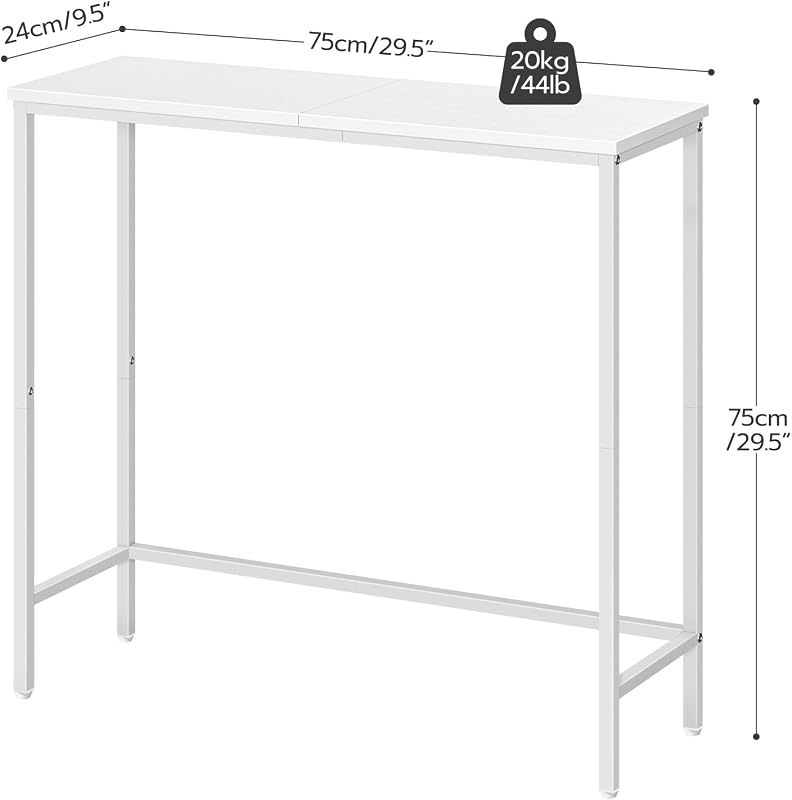 HOOBRO 75 cm-es keskeny konzolasztal fehér, előszobai és folyosó asztal