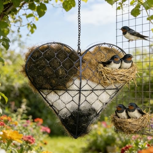 Alpaca Fiber Bird Nesting Heart,Bird Nesting Material Holder,Winter Shelter for Wild Birds and Hummingbirds,Bird Cage Accessories,Garden Art Birdhouse Gift for Bird Lovers (1pcs)