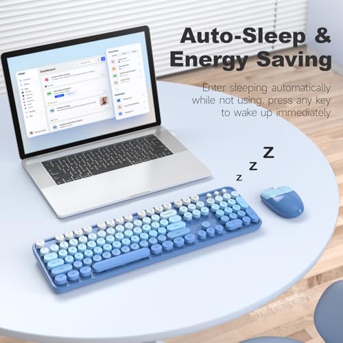 Image of MOFII Wireless Keyboard Mouse Combo, Typewriter Full Size Keyboard with Number Pad and 2 in 1 USB Connected Mouse for PC Computer Laptop Desktop Windows (Blue Colorful)