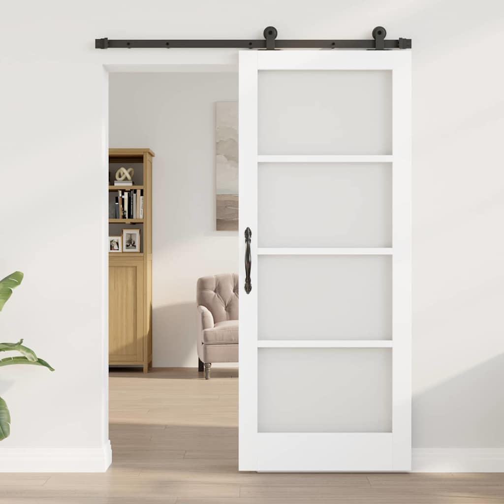 Drzwi przesuwne ORKDAL białe, 83 x 202 cm, lite drewno sosnowe i szkło, do wnętrz z cichą technologią ślizgową i minimalistycznym wzornictwem do pomieszczeń mieszkalnych i jadalni