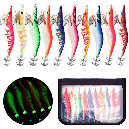 BeeViuc10 Piezas Luminoso Cebo de Calamar Pesca Camarones Señuelo para Sepia Pulpo