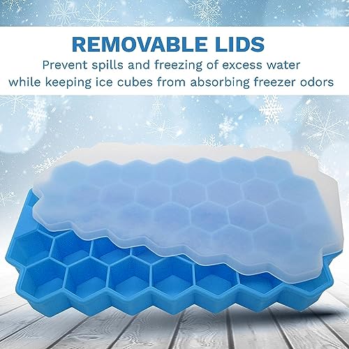 Bandeja para hielo de silicona con tapa azul miniatura 3