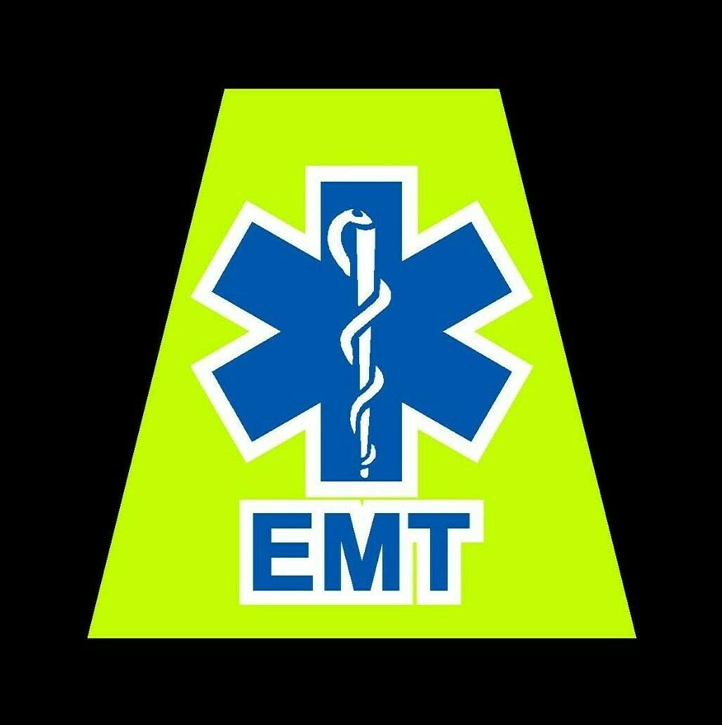 Kramer sticker's shop Reflective Fluorescent Yellow EMS Star of Life Fire Helmet Tetrahedron TET EMT 2 in.
