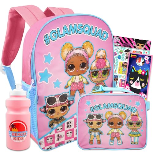 LOL Surprise Mochila com conjunto de lancheira – Pacote de 5 peças com mochila LOL para meninas, lancheira, garrafa de água, adesivos, mais | LOL Surprise School Supplies, Mochila Lol Surprise para