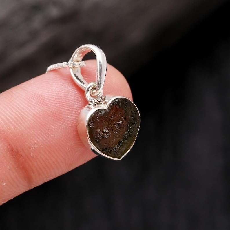 Rough Moldavite Pendant Necklace 14k Gold Vermeil Moldavite Pendant Handmade Jewelry Healing Crystal Pendant Birthday Gift for Her Certified Moldavite From Czech Republic3