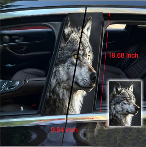 Image of 2pcs /1set Car B Pillar Sticker Decal Upgraded Vinyl Car Decals Body Side Stickers,Wolf Graphics Scratch Cover Large Sticker for Car Auto Van SUVs Trucks 19.6'' (White Brown)