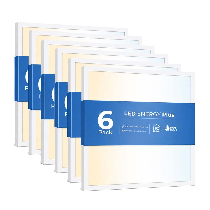 6 Pack 2x2 LED Flat Panel Light for Drop Ceiling, 5200lm
