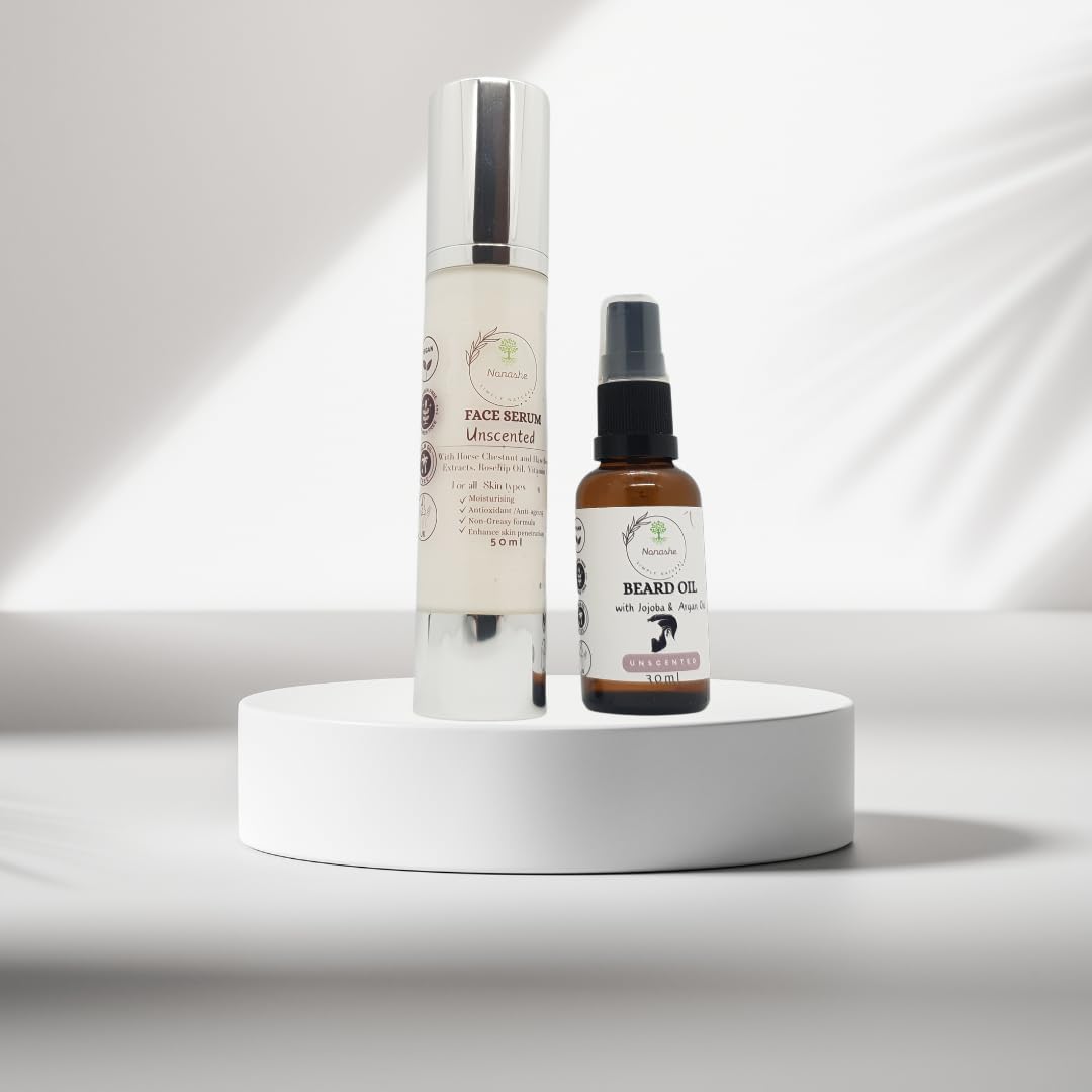 Nonashe Handmade Skincare Kit for Men Beard Oil + Face Serum, Natural Ingredients, for Healthy Moisturise, Anti Ageing - Image 2