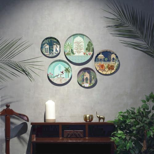 Image of Eternal Blues Wall Plates- Elegant Metal Wall Decor Set for Living Room, Bedroom & Office | Decorative Wall Art & Home Decor Gift Items | Unique Gifts Ideas for Men & Women | Set of 5