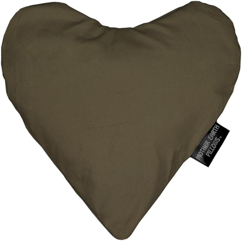 Mother Earth Pillows Small Heart-Shaped Flax Pillow for Natural Pain Relief, Warm or Cold Therapy, Herbal Aromatherapy Pillow (Green Print - No Herbs Added)