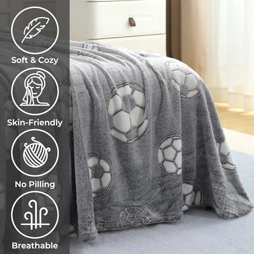 Image of Story@Home Glow in the Dark Blankets for Kids | Kids Lightweight AC Blanket | Kids Blanket 0-15 Years (200x150cm) Soft Fleece Blanket | Cozy All-Season Radium Blanket for Boys & Girls - Soccer