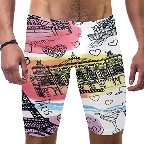 Swim Jammers de secado rápido con estampado retro de París para natación de hombre