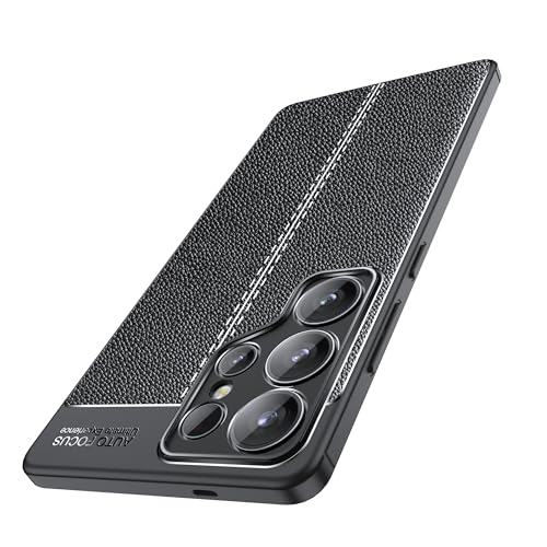 Coque Samsung S25 Ultra en cuir noir et texture carbone