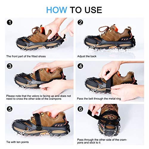 EIVOTOR【Upgraded 24 Spikes】 Walk Traction Ice Cleat Spikes Crampons,Ice Snow Grips for Footwear for Walking, Jogging, Climbing, Hiking on Snow and Ice(L)