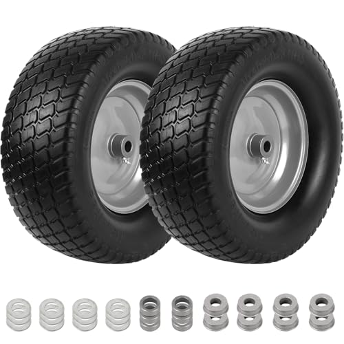 AR-PRO (2-Pack) 16x6.50-8 Tire and Wheel Flat Free, Solid Lawn Mower Tire with Rim, with 3'-4.3' Centered Hub and 3/4' Bushings, 16x6.5-8 Tractor Turf Tire Fit for Riding Mower and Graden Tractor